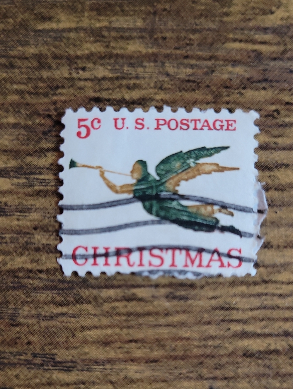 Vintage 5¢ Christmas U.S. Postage Stamp - Green Angel Design
